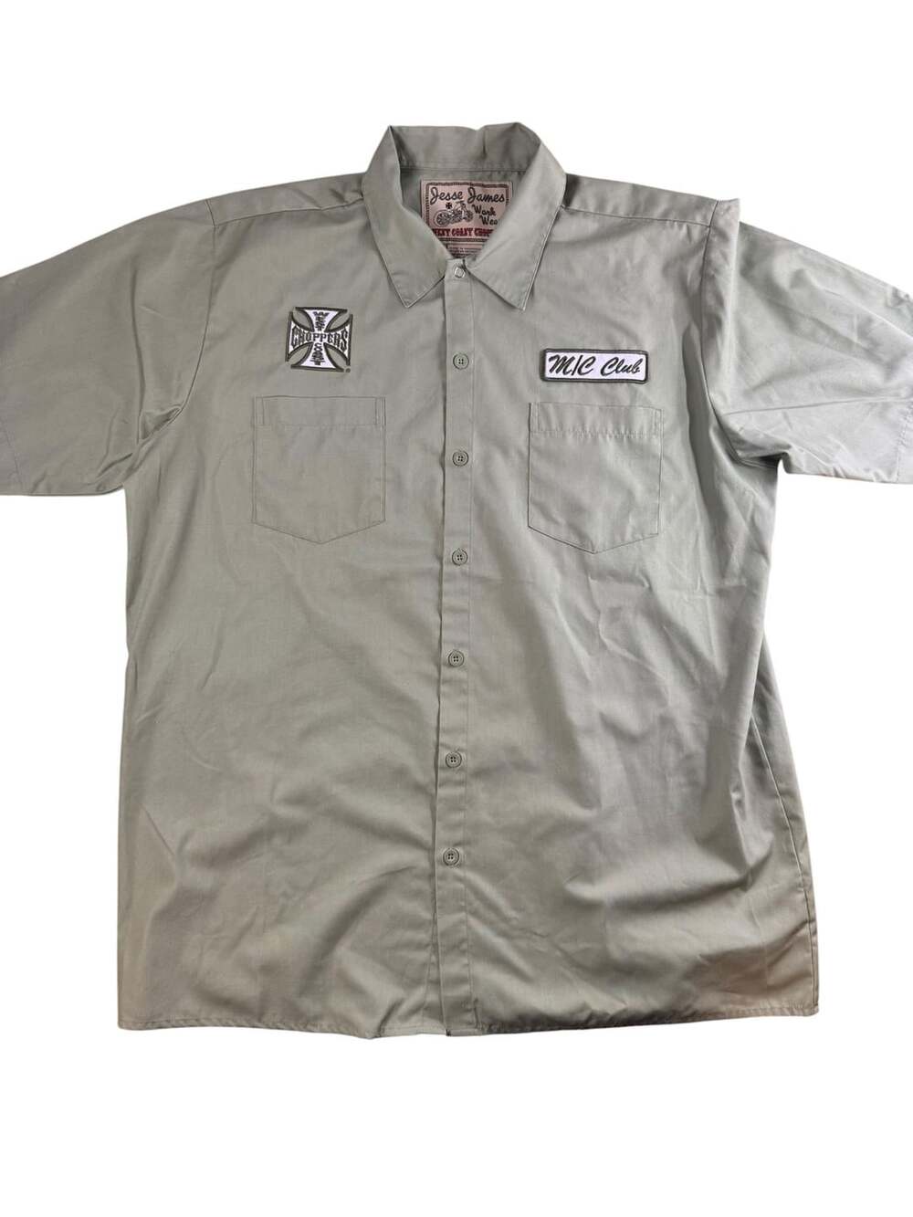 Jesse James Work Wear West Coast Choppers Gray Mechanic Work Shirt Size L